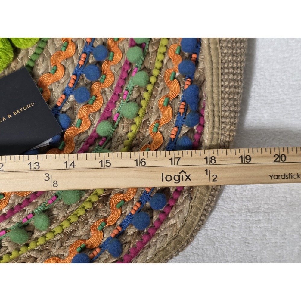 NWT America & Beyond Pom Pom Fiesta Jute Tote Bag Beach Pool - Picture 7 of 9